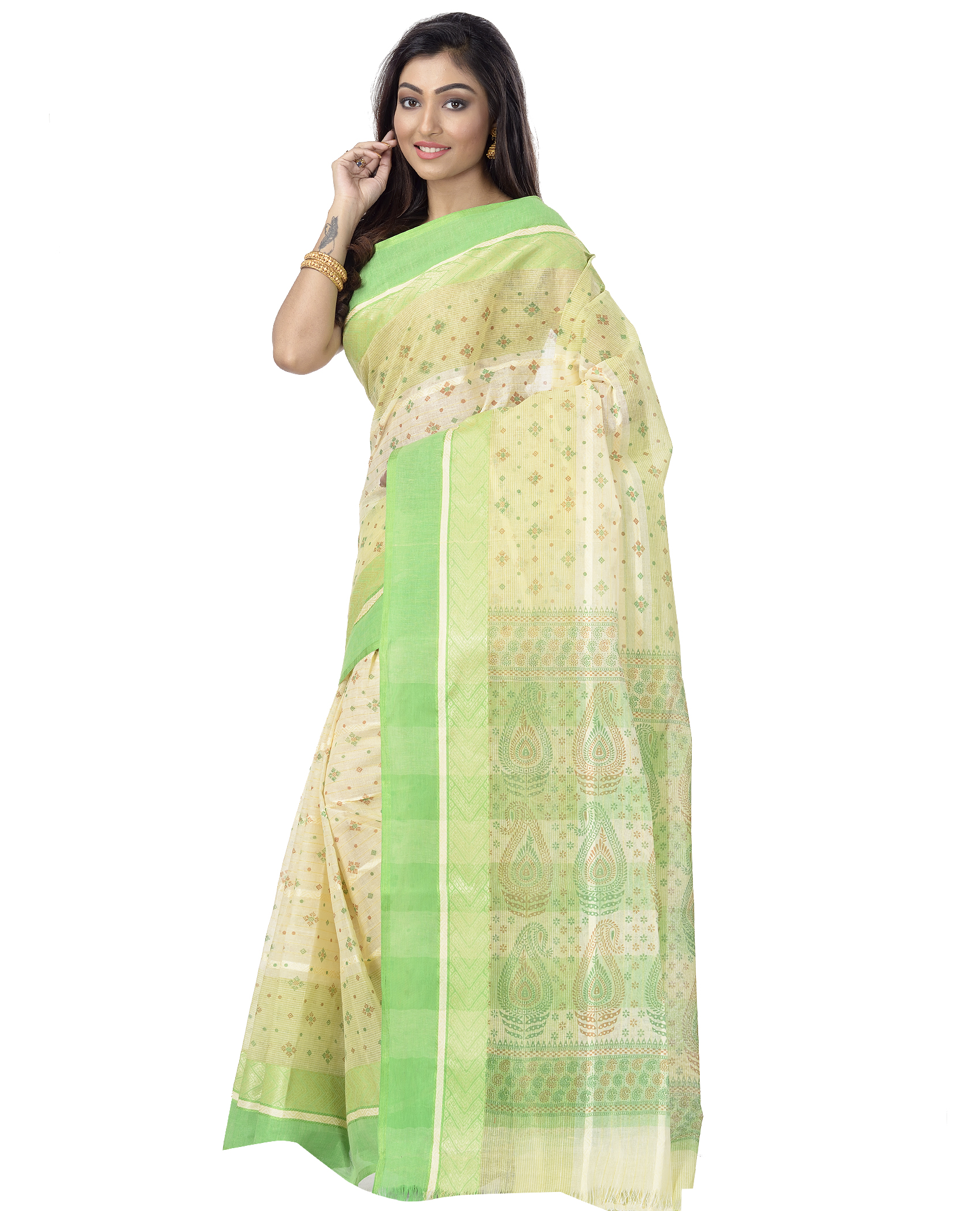 Green Pure Cotton ANARKOLI PRINT Tant Saree Print (4070)